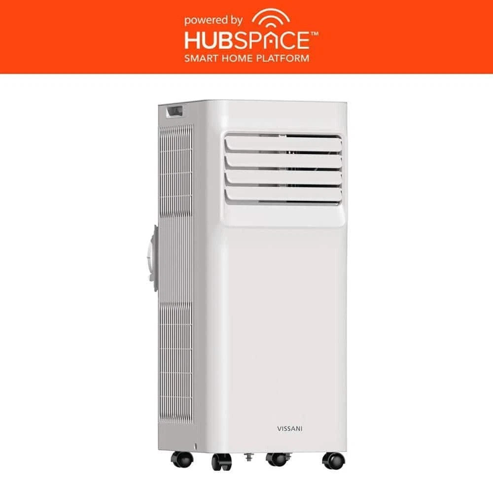 Vissani Portable Air Conditioner in White, 115V 3-in-1 Unit with Remote, 24-Hour Timer, Washable Filter and Casters, 5000 or 6000 BTU-Labeled Options
