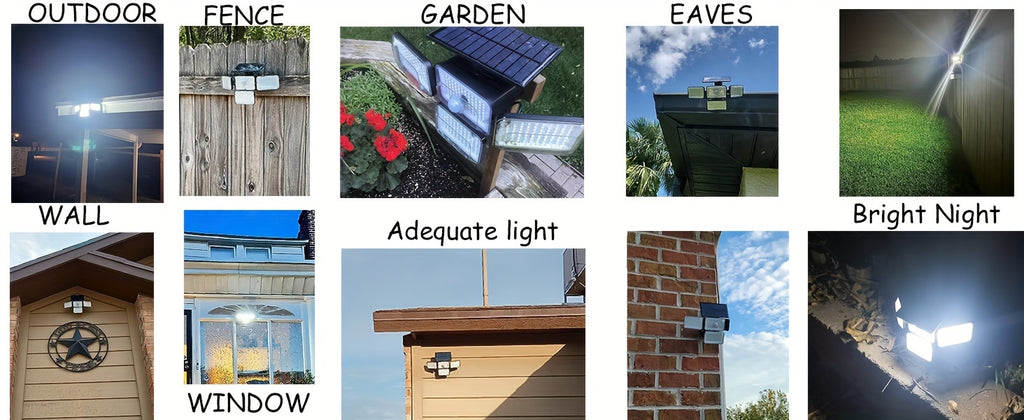 Four-Head Solar Motion Sensor Outdoor Lights, 2-Pack 288 LED Floodlights with Remote Control, 4 Lighting Modes and IP65 Rating for Yard, Patio and Garage