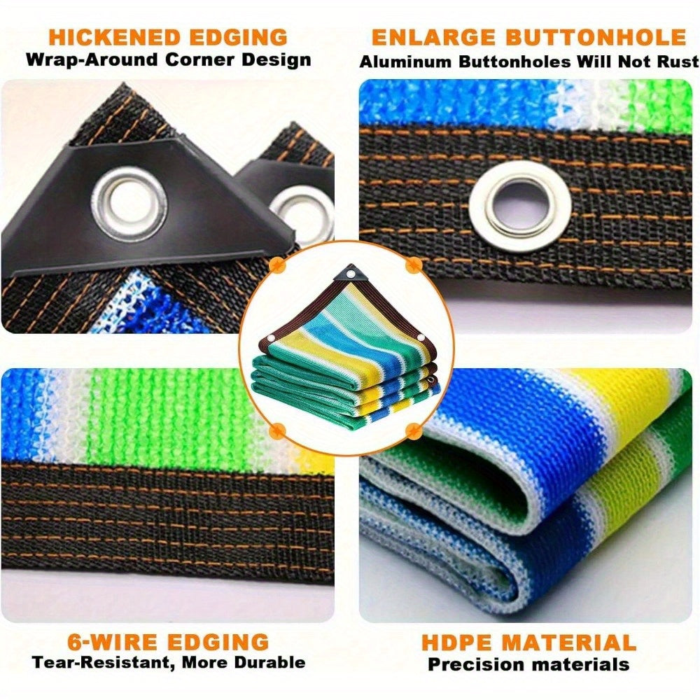 Sunshade Net with Multicolor Stripe Wording, Breathable Mesh Design and 78.74-Inch Square or 78.74 by 118.11-Inch Options for Garden and Terrace Shade Planning