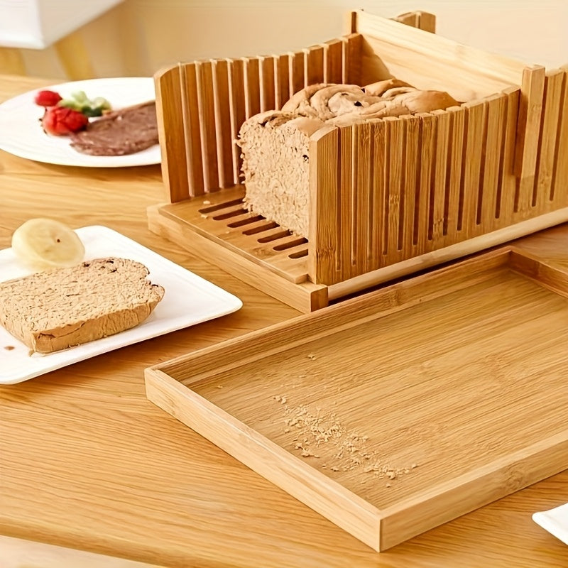 Foldable Bread Slicer with Crumb Tray, A1 Bread Cutting Board and Crumb Collector for Home Loaf Preparation, Kitchen Counter Organization and Storage