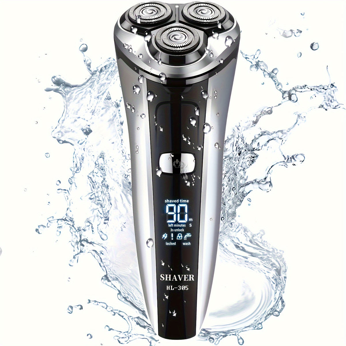 Rechargeable Electric Razor for Men with Floating Heads, LED Battery Display and Washable Three-Blade Design, Listed One-Hour Charging for Facial Grooming