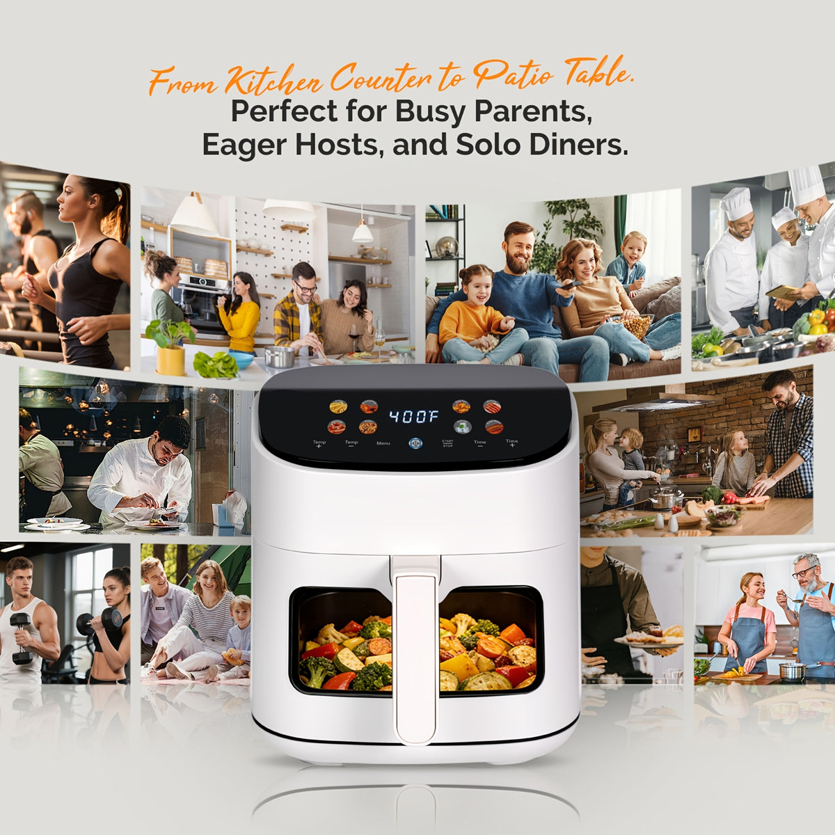 Viewing Window Air Fryer with Listed Angled Color Touchscreen and 8 Cooking Presets, 2.8QT or 6.8QT Options for Everyday Meals, Snacks and Family Gatherings