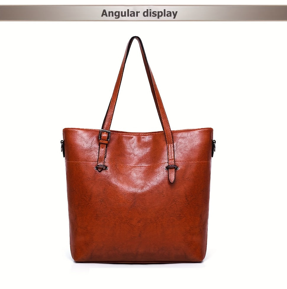 Retro PU Handbag Set for Women, Listed Four-Piece Tote, Crossbody, Shoulder Bag and Wallet Collection in Brown Plus, Black Plus or Blue for Shopping and Date Nights