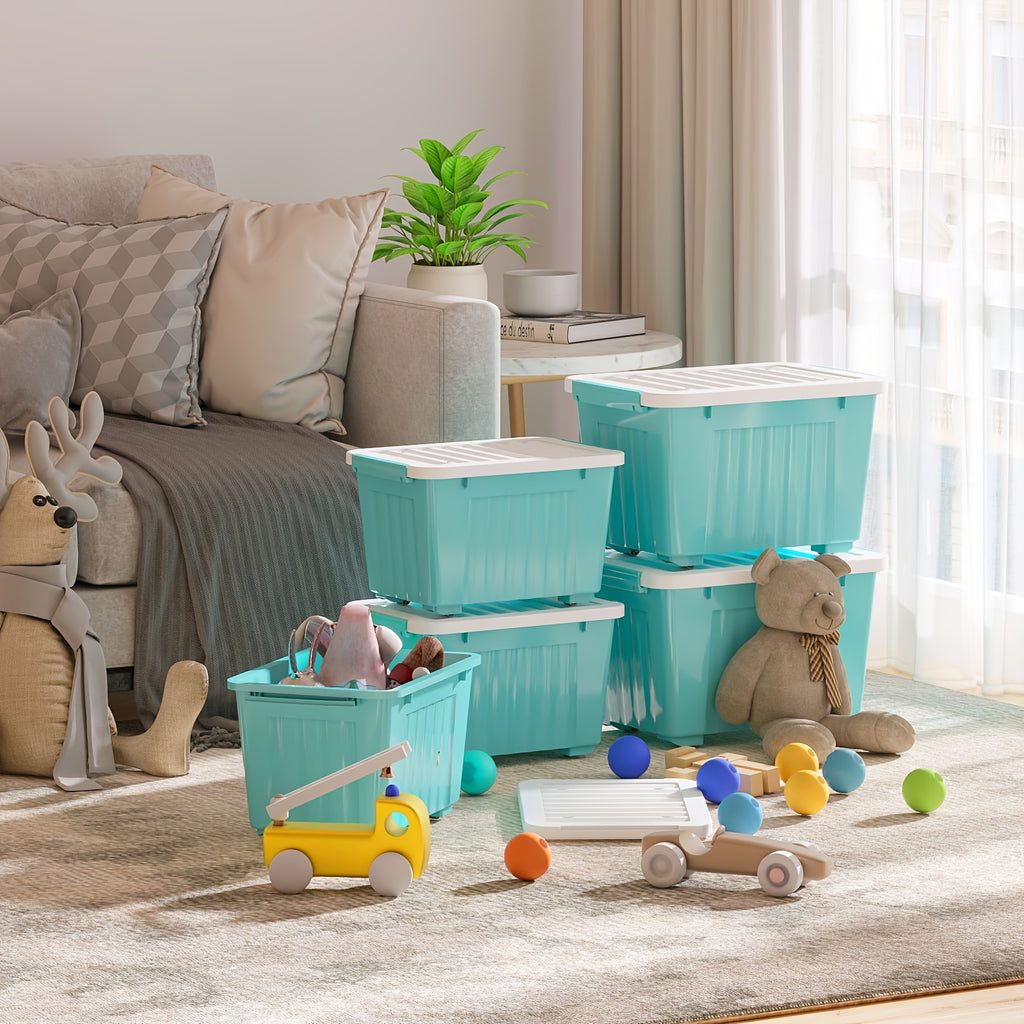 Rolling Storage Bins with Lids and Listed Stackable Plastic Design, 72QT Four or Six Pack and 97QT Four Pack Options in Four Colors for Household Organization