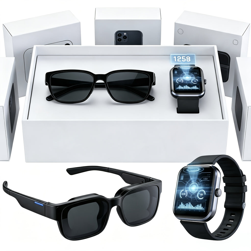 AI Translation Glasses and Touchscreen Smartwatch Set, 164 Languages, Unisex Audio Eyewear with Music Playback and Multiple Sports Modes for Office and Travel
