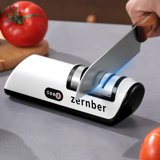 Electric Knife Sharpener with Two-Stage Coarse and Fine Sharpening, Polishing Function and USB Charging for Compatible Kitchen Knife Edge Maintenance