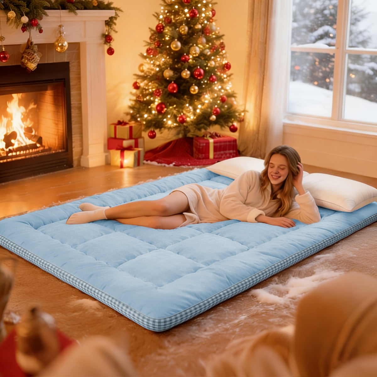 Foldable Floor Mattress with Listed Soft Fluffy Feel and Tatami-Style Design, Seven Color Choices and Twin, Full, Queen or King Labels for Guest Room Lounging