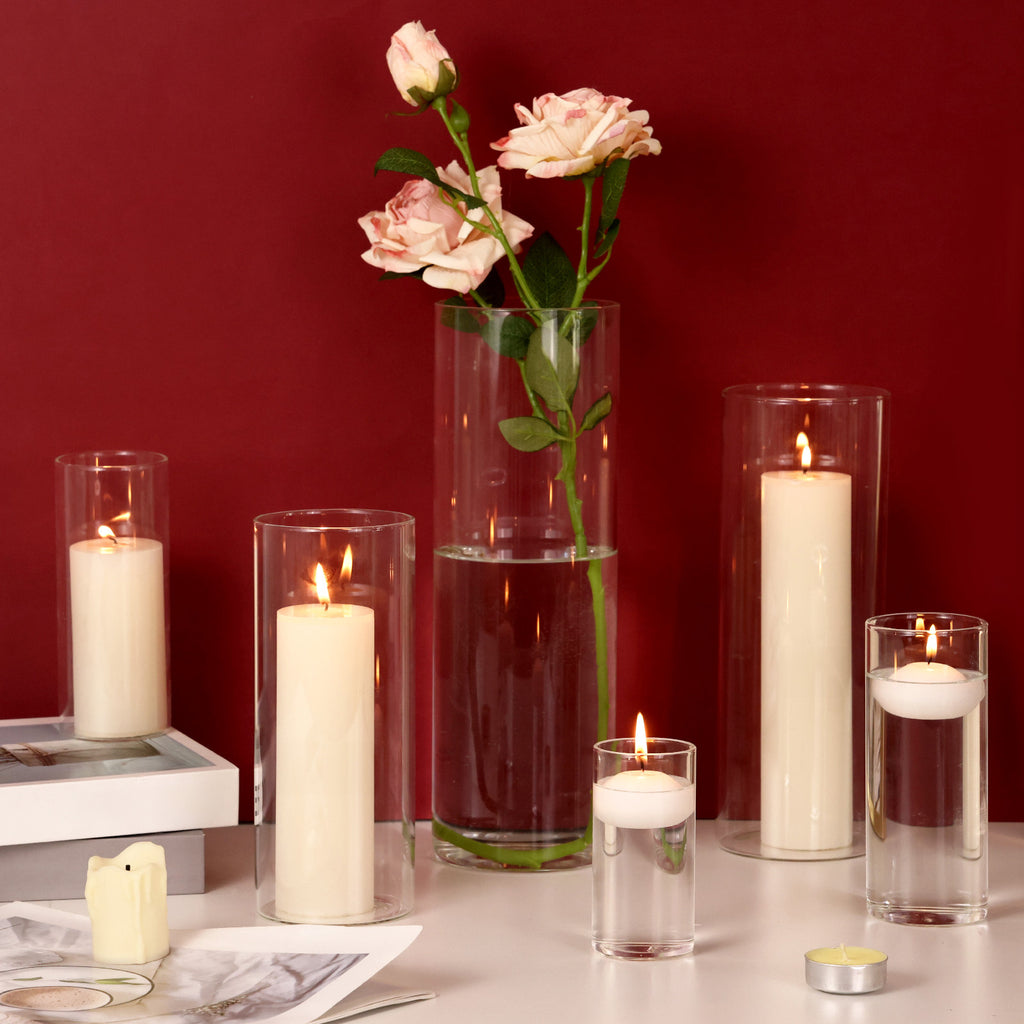 Glass Cylinder Vase Set, 15 Clear Round Vases in Five Heights from 4 to 11.8 Inches for Layered Wedding Centerpieces, Flower Arrangements and Home Table Decor