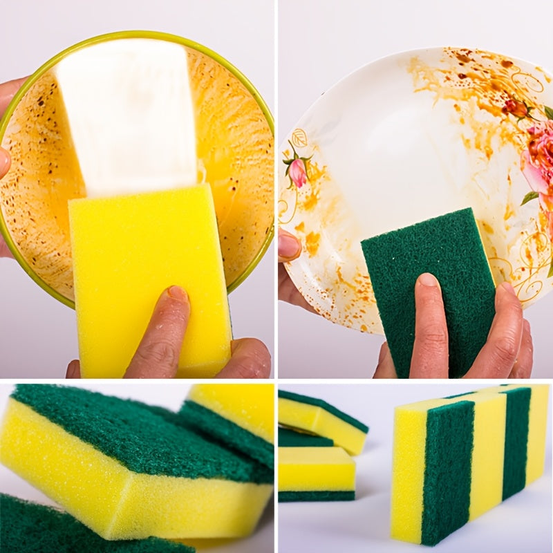 Kitchen Sponges 24-Pack in Yellow and Green, Double-Layer Dishwashing Scrubbers with Textured Surface for Compatible Dishes, Pots and Cookware Cleanup