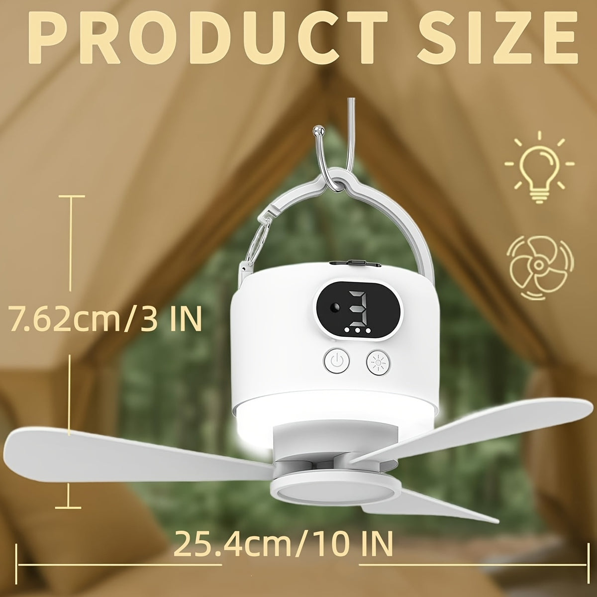 Camping Ceiling Fan with Light, 10400mAh Rechargeable USB Tent Fan Lamp, 4-Speed Quiet Hanging Fan for Tent, Dorm, RV, Remote Control, Power Bank Charges Phones, Multiple Colors