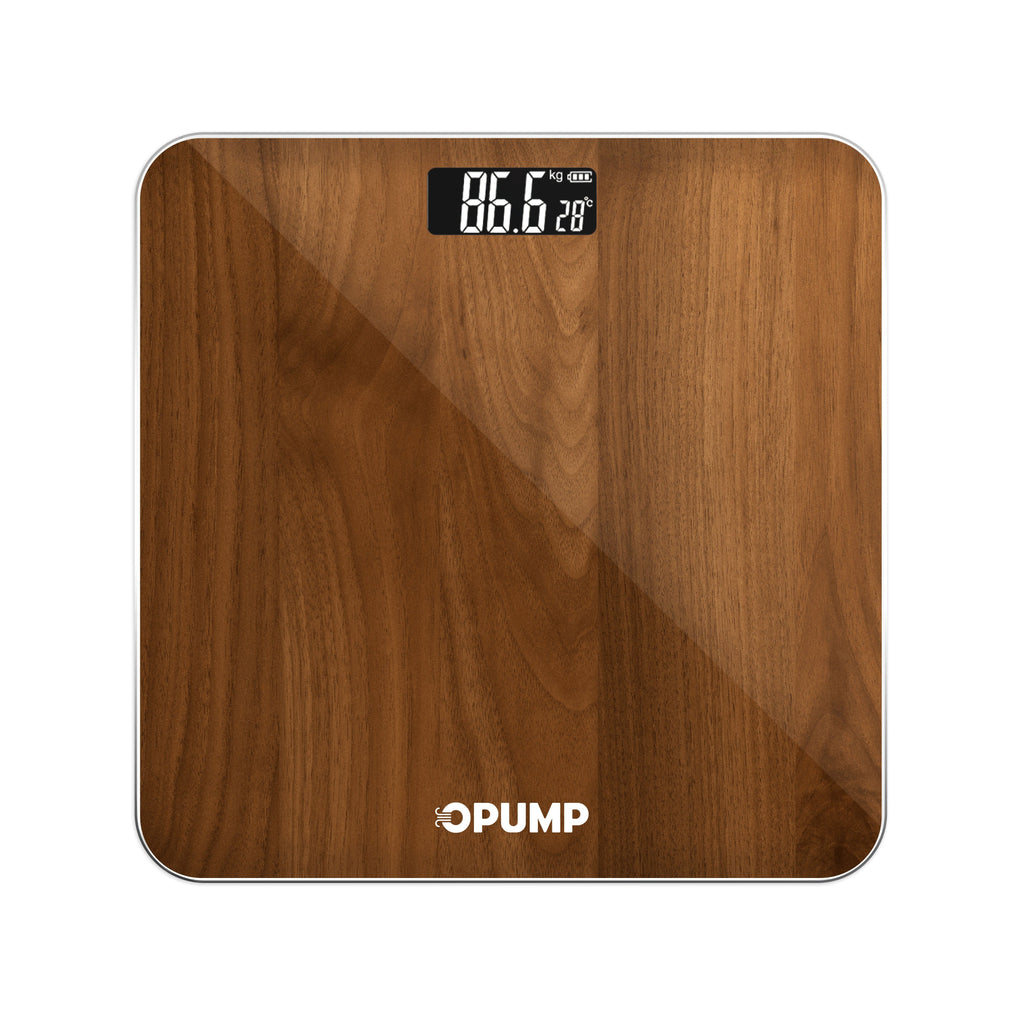OPUMP Digital Bathroom Scale for Body Weight with Backlit LED Display, Listed 400lb/180kg Capacity and Included Batteries, Walnut Option for Daily Home Use
