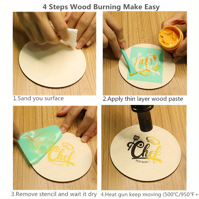 Wood Burning Paste Kit with Heat-Activated Craft Gel, Six-Jar or Gel and Pen Bundle Options for Compatible Wood Stencil Designs, Decorative Signs and Handmade Gifts