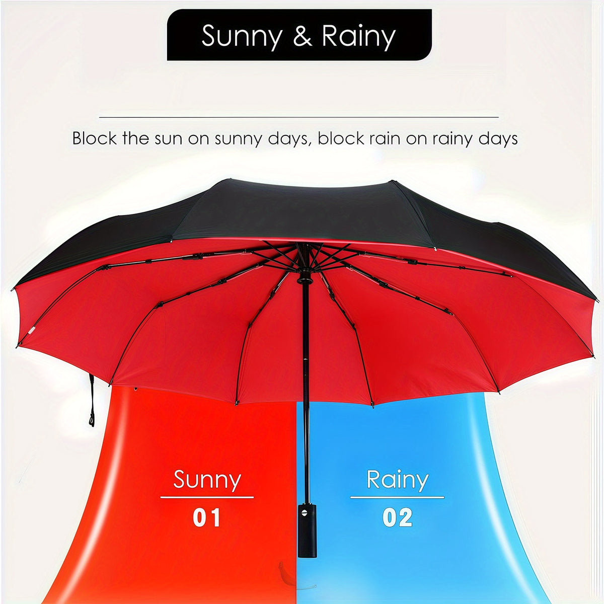 Ten-Rib Automatic Umbrella with Gear-Shift Style Wording, Folding Sunshade Design in Red, Black, Blue or Burgundy for Everyday Carry and Outdoor Outings