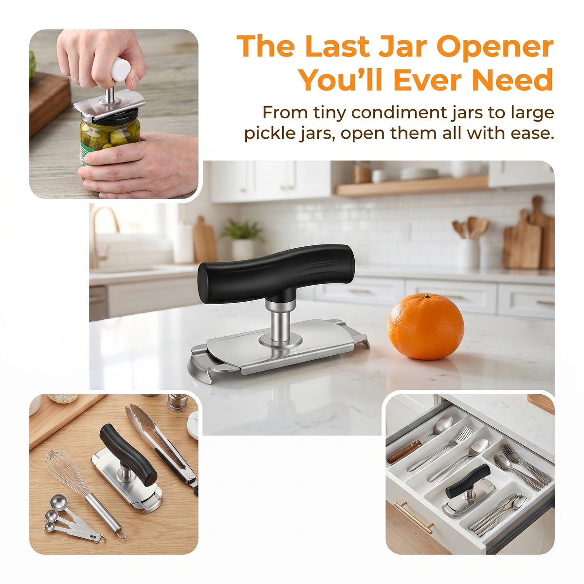 Jar Lid Gripper and Cap Remover, Single Kitchen Opening Accessory with Listed Non-Slip Design for Compatible Container Lids and Everyday Meal Preparation