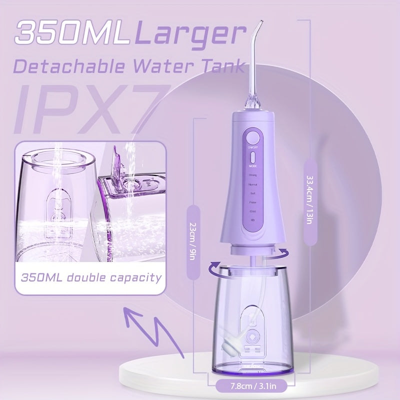 SEJOY Cordless Water Flosser with Five Listed Modes and Eight Nozzles, 11.83oz Oral Irrigator with 1200mAh Battery and IPX7 Wording, Purple or Pink for Home and Travel
