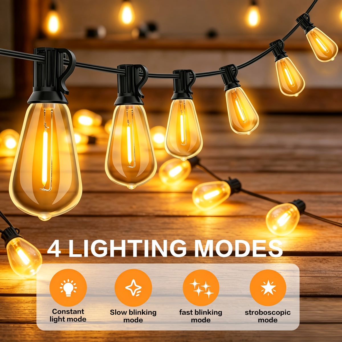 Teardrop Solar String Lights with 2700K Warm ST38 LED Filament Bulbs, Dimmable Outdoor Patio Decor in 50, 120, 150 or 200ft Length Options