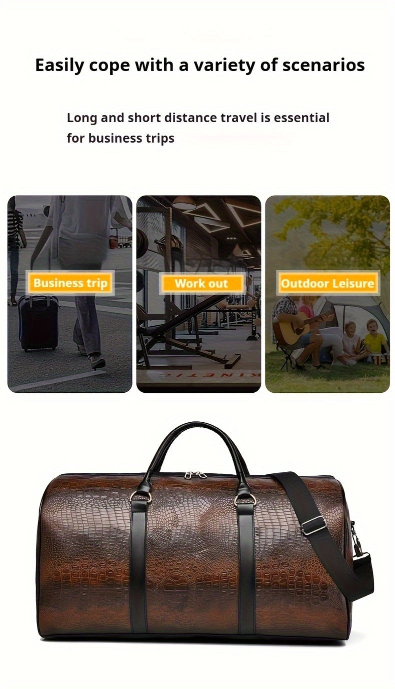 Crocodile Pattern Travel Handbag with Retro Styling and Shoulder Strap Reference, Dark Brown, Light Brown and A-Black Options for Everyday Packing