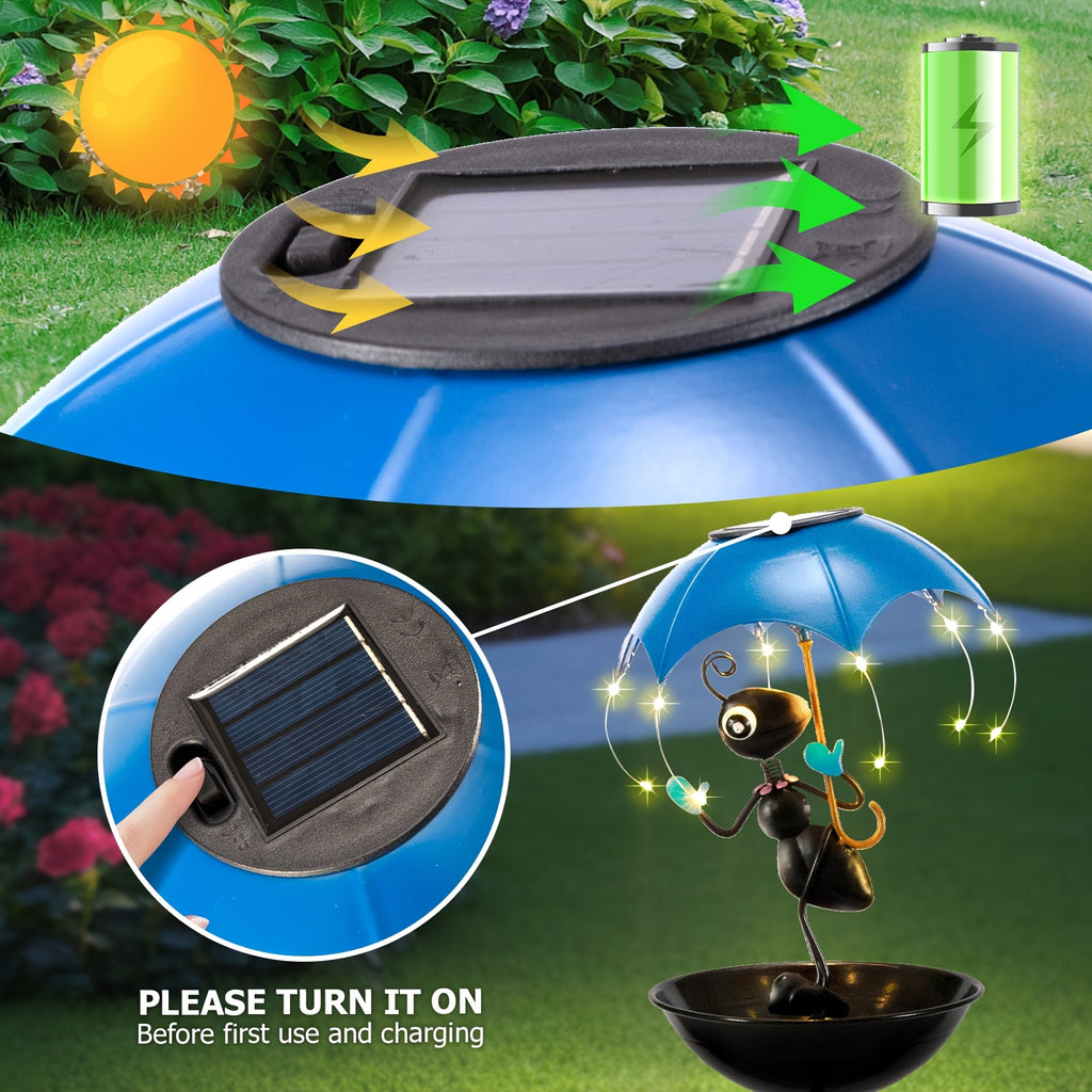 Solar Garden Decoration with Listed LED Light String and Bird Feeder Wording, Single Black Ant Option Label for Outdoor Lawn, Terrace and Pathside Displays