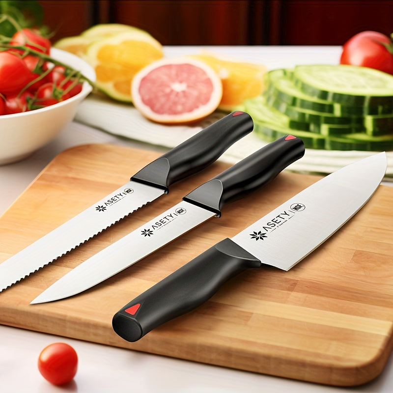 Asety Kitchen Knife Set with PP Handles, 15-Piece Cutlery Selection in Standard or Black Spray Paint Models for Everyday Home Cooking and Ingredient Preparation