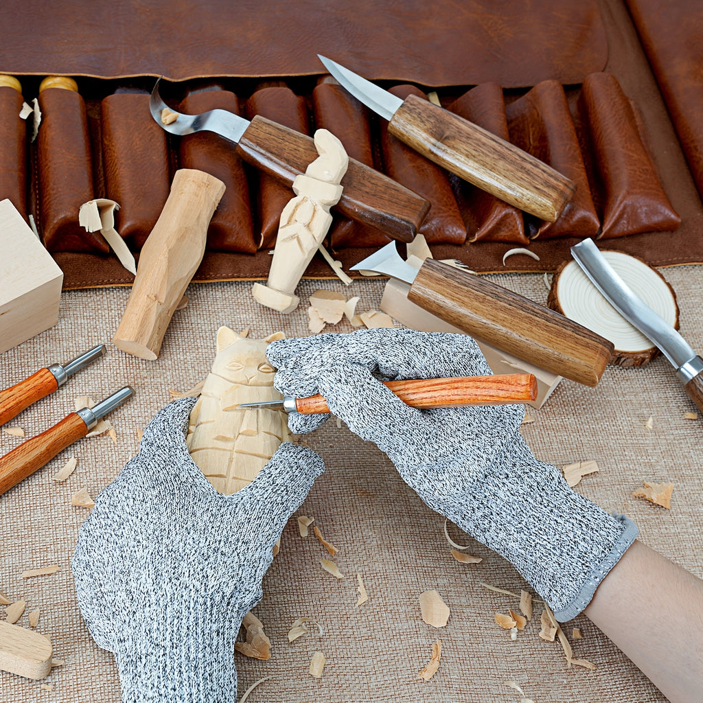 Wood Carving Knife Set with 15, 17, 20 or 23-Piece Options, Listed PU Case Packages and Detail, Hook and Geometric Tool Wording for Adult Woodworking Crafts