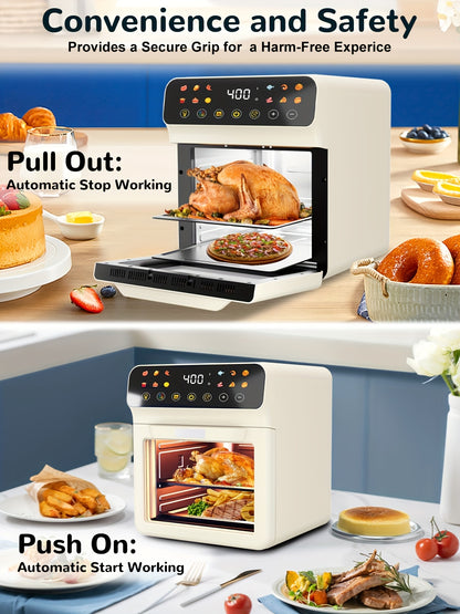 Air Fryer Oven with Listed 12-Quart Capacity, 12 One-Touch Presets, Viewing Window, Interior Light and Two Baking Pans in White or Black for Home Cooking