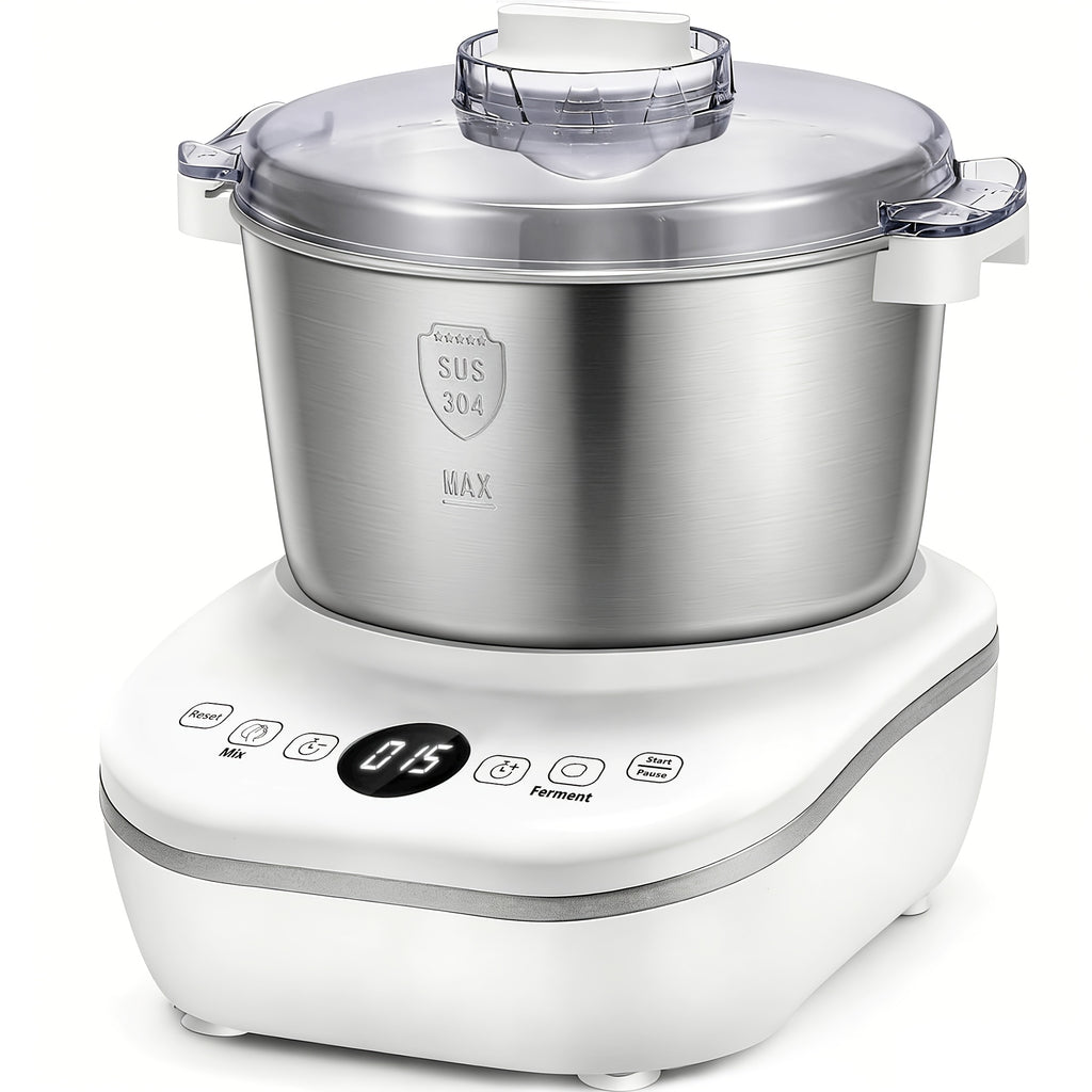 Timed Dough Mixing and Fermentation Machine in White with Listed 250W Motor, 304 Stainless Steel Bowl and Three Modes for Bread, Pizza and Home Dough Prep