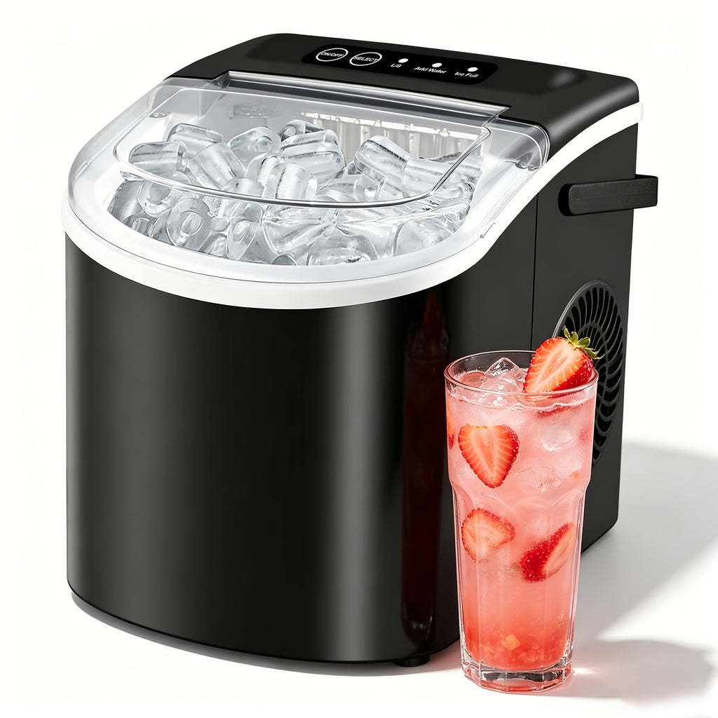 HAILANG Portable Ice Maker with Carry Handle, Two Bullet Ice Sizes, Listed 29lb Daily Output and 9 Cubes in 6 Minutes, Includes Basket and Scoop