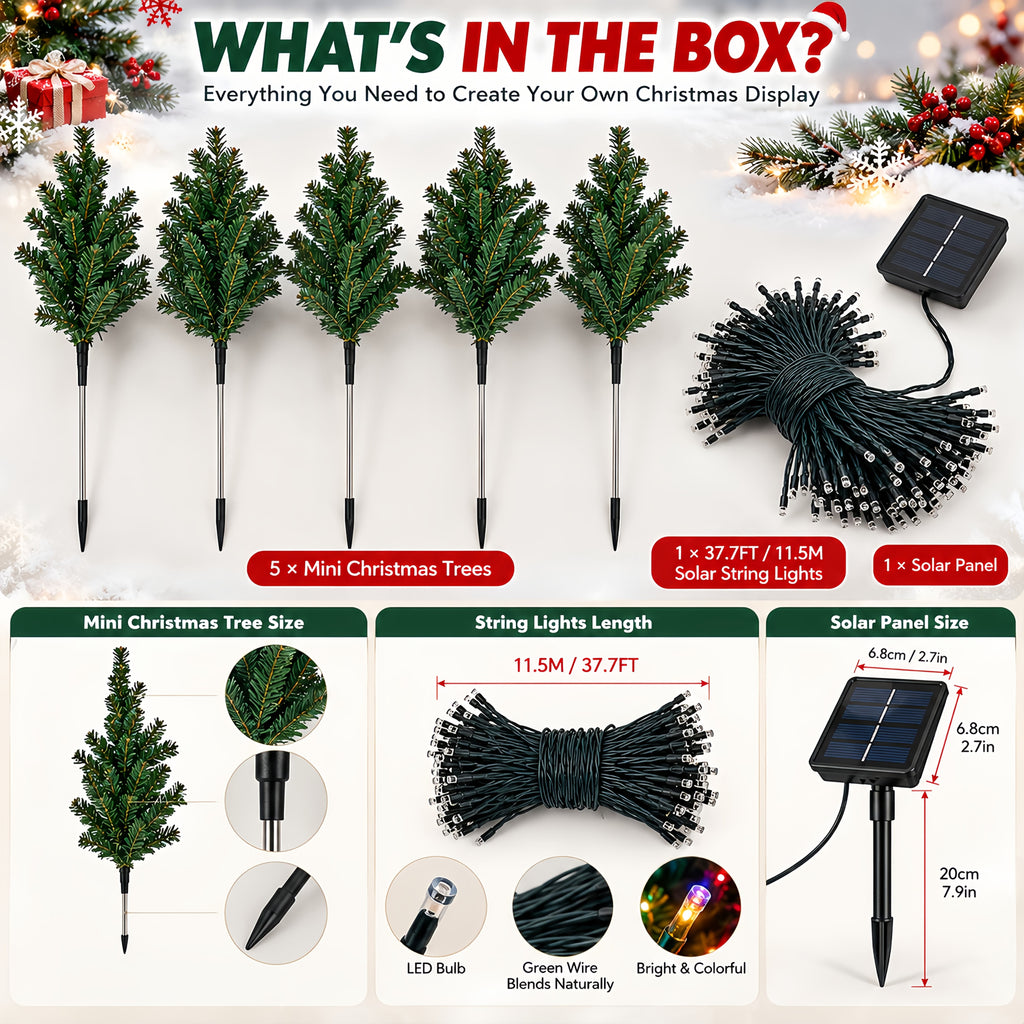 Solar Christmas Tree Stake Lights with DIY Branch Shaping and Separate Multicolor String, LDSDS-LD-5 or LDSDS-LD-10 Model Options for Garden Holiday Displays