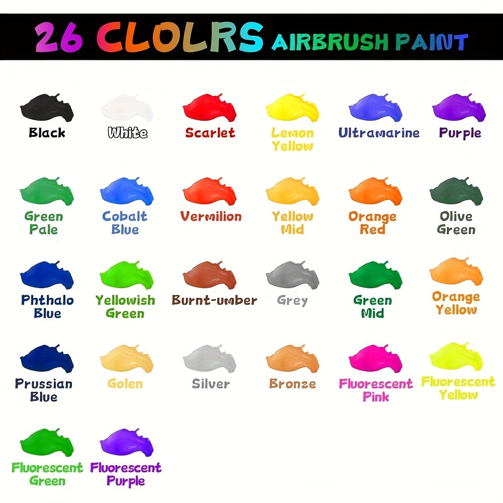Airbrush Paint Set with Thinner, Water-Based Acrylic in 15, 26 or 36 Color Options with Listed 20ml Bottles for Compatible DIY Art and Hobby Projects