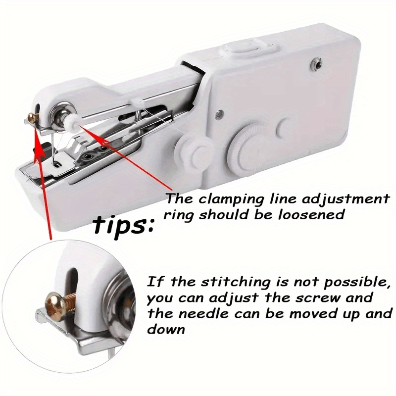 Compact Handheld Sewing Machine Kit - Portable Sewing Machine, Fast Sewing, Portable Quick Sewing Tool for Fabrics, Garments, Etc. - Battery Powered (Includes Needle, Needle Threader, Thread Spool Pin, Fabric Sample, Two Bobbins)