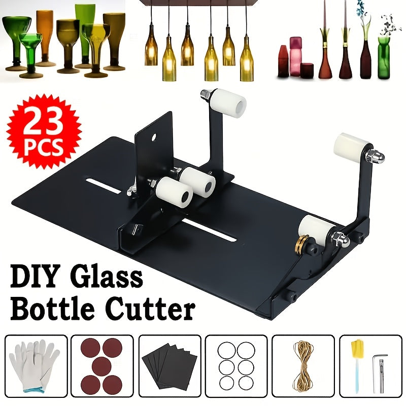 Glass Bottle Cutting Tool Set with Listed 23 Pieces for Compatible Square and Round Wine or Beer Bottles, Adult DIY Upcycling Crafts and Decorative Art Projects