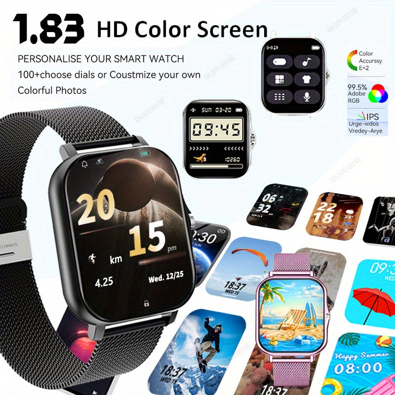 Full Touchscreen Smartwatch with Listed 1.83-Inch Display, Calling, Music and Multiple Sports Modes in Black, Golden, Pink or Silvery for Android and iPhone