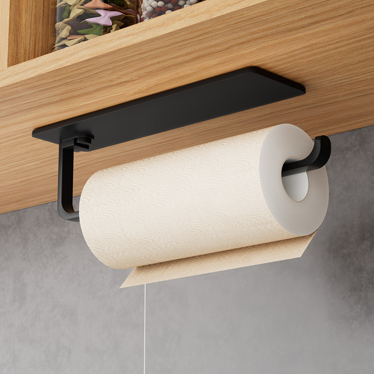 Under Cabinet Paper Towel Holder by Amoichic, Single Plastic Hanging Roll Dispenser in Milky White, Grey or Black for Compact Kitchen and Bathroom Organization