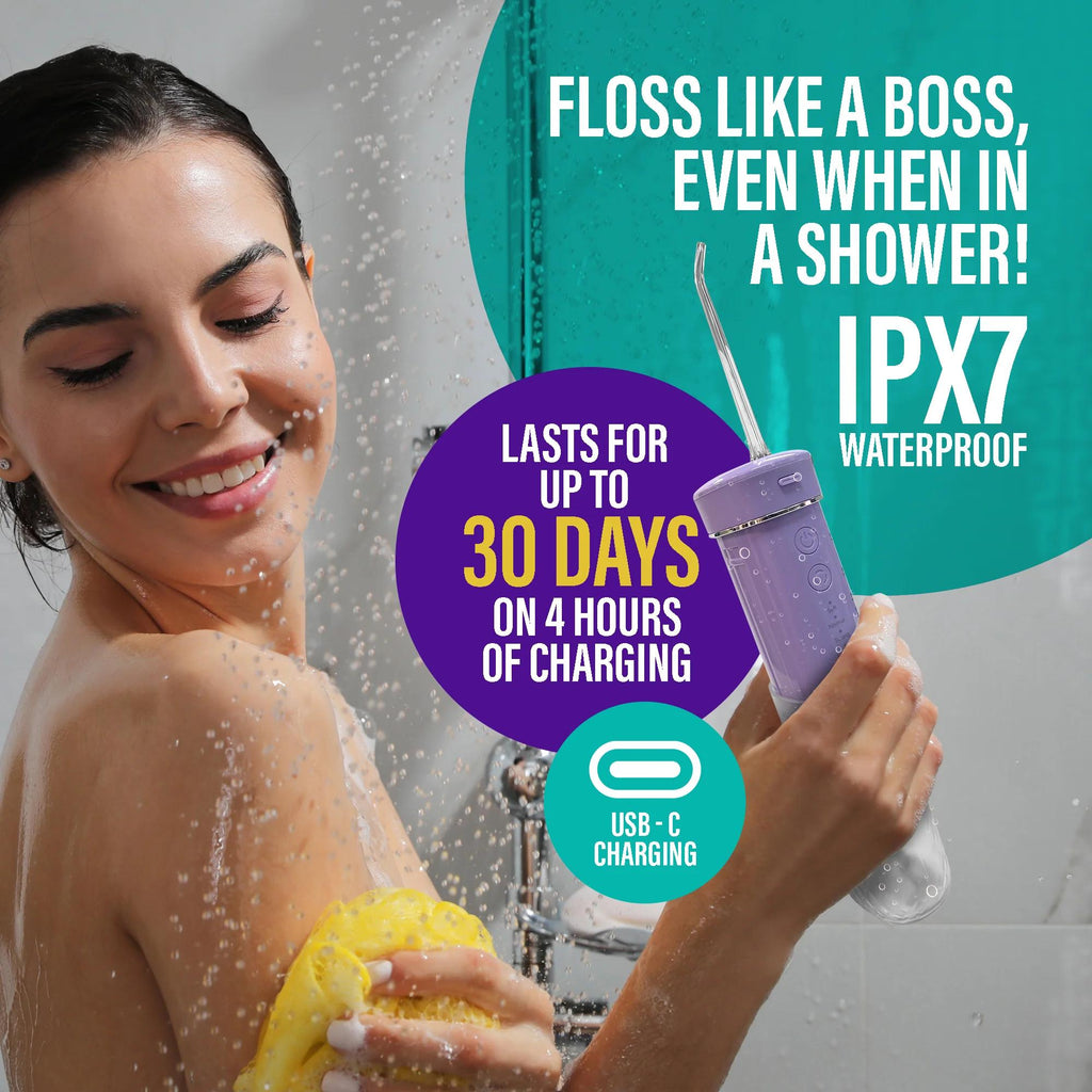 GuruNanda Compact Travel Water Flosser, Portable Cordless Oral Irrigator with Collapsible 180ml Tank, 4 Flossing Modes, 1800 Pulses Per Minute and Smart Timer, TSA-Approved Rechargeable Dental Flosser for Home and Travel, Lavender