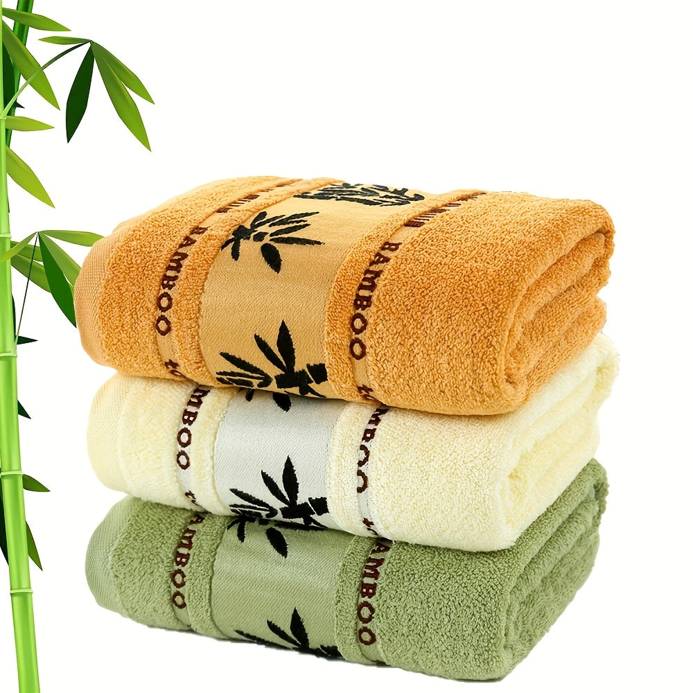 Bamboo Fiber Towel Set with Bamboo Pattern, Three Rectangular Bathroom Towels in Listed 12.60 x 28.35 Inch Size with Green, White, Yellow or Mixed Color Options