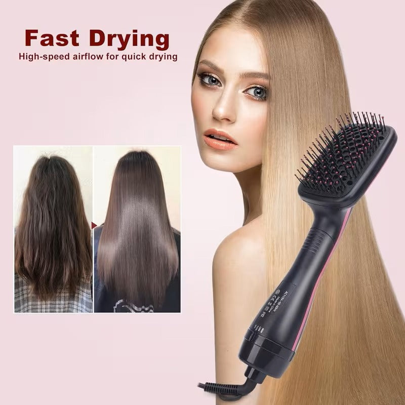 Ionic Hair Straightener Brush with 3-in-1 Hot Air Drying, Combing and Styling Functions, Pink or Yellow Hair Dryer Brush for At-Home Hair Routines