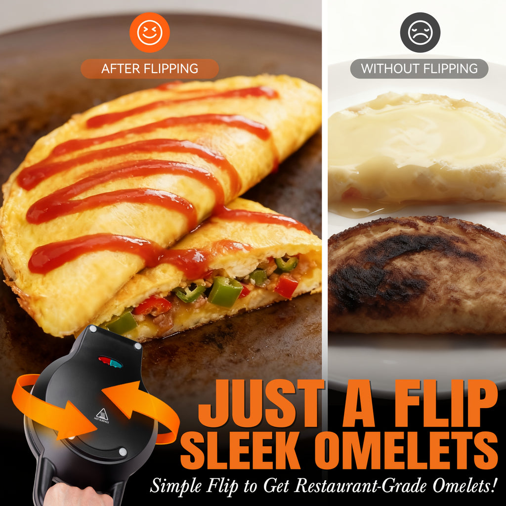 Double Omelette Maker with Dual 6.5-Inch Nonstick Plates and Flip Design for Omelets, Breakfast Burritos and Home Cooking in Red, Blue or Graphite