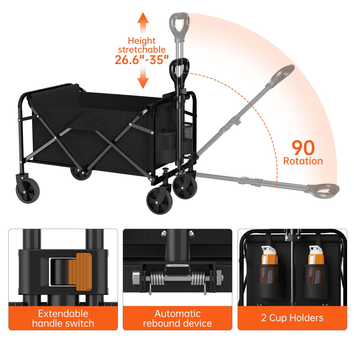Camping Supply Folding Wagon Cart with Listed Five-Inch Tires, Collapsible Utility Carrier in Four Load-Labeled Options for Garden Gear, Beach Trips and Moving