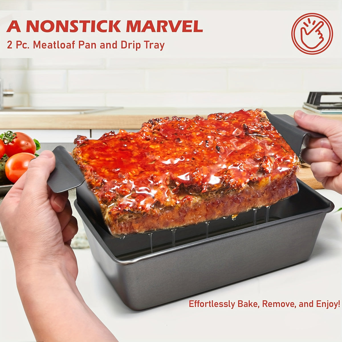 Meatloaf Pan with Drain Tray and Insert, Listed 9 by 5 Inch Nonstick Loaf Baking Design in a Two-Piece Option for Oven Meatloaf and Homemade Banana Bread