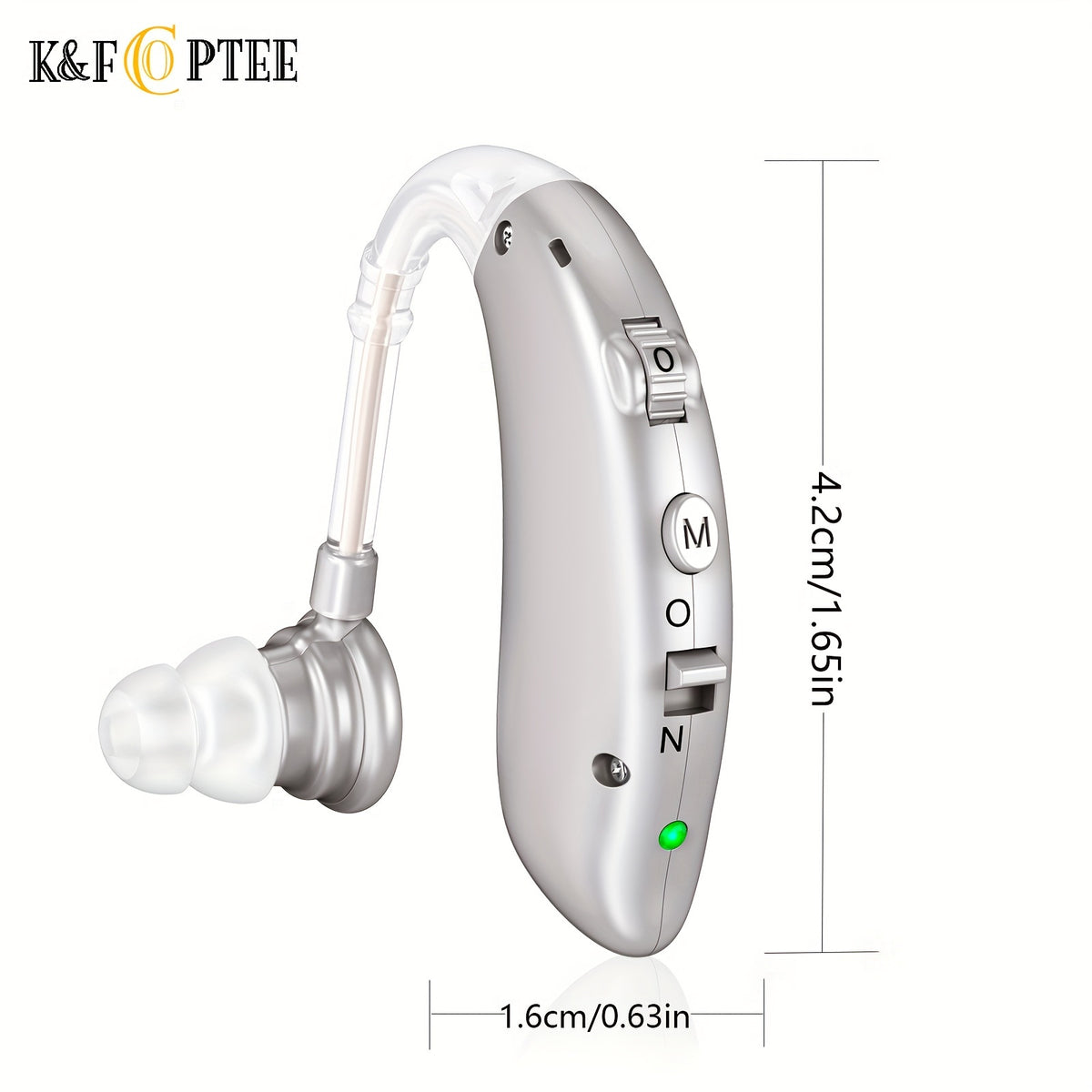 BTE Rechargeable Hearing Aids Pair with Three Frequency Modes, Four Volume Levels, USB Charging and Eight Domes in Silvery, Brown or Blue