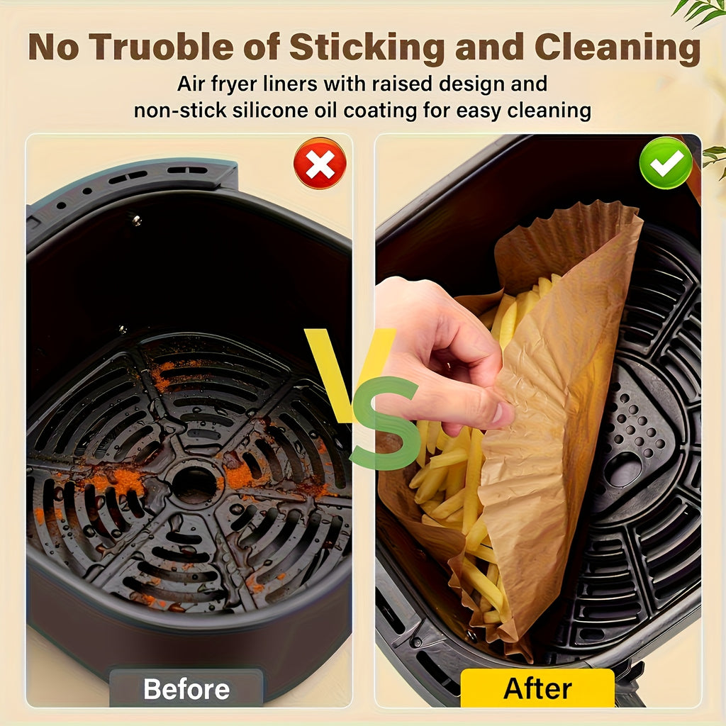 Disposable Air Fryer Paper Liners, 8-Inch Square Bleach-Free Nonstick Baking Liners in 125 or 250 Count Options for Compatible 5–8QT Baskets