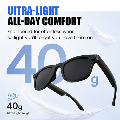 Camera Glasses by KLZO with Listed 13MP Camera, Wireless Recording Eyewear for Photos, Video and Audio with Music and Translation Functions