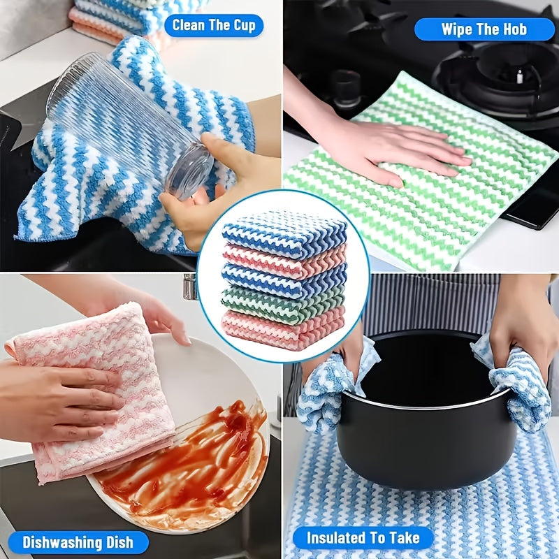 Striped Microfiber Kitchen Towels, Ten-Piece Square Dish Cloth Pack with Hand-Wash-Only Care and Any Color Selection for Everyday Dish and Countertop Cleanup