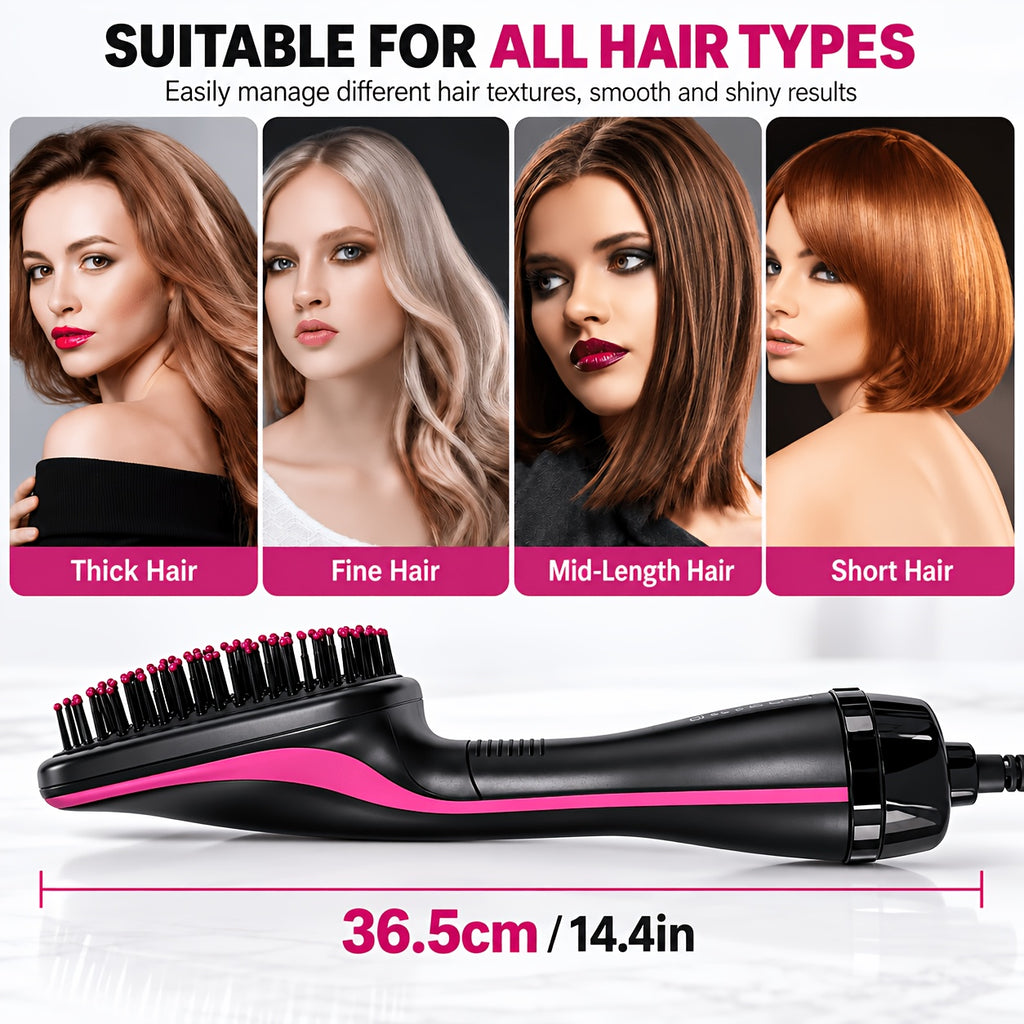 Blow Dryer Brush Straightener 3-in-1, One Step Hot Air Brush for Detangling, Straightening and Fast Drying, Anti-Frizz Salon-Quality Hair Styling Tool for Smooth, Shiny Straight Hair, Gift for Women