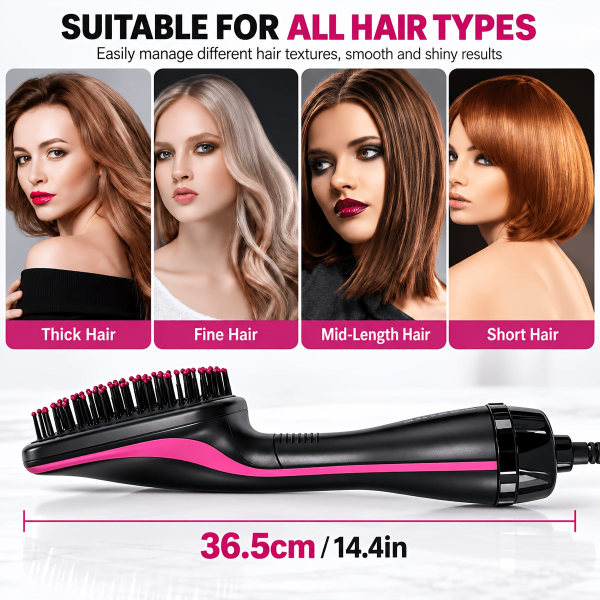 Blow Dryer Brush Straightener 3-in-1, One Step Hot Air Brush for Detangling, Straightening and Fast Drying, Anti-Frizz Salon-Quality Hair Styling Tool for Smooth, Shiny Straight Hair, Gift for Women