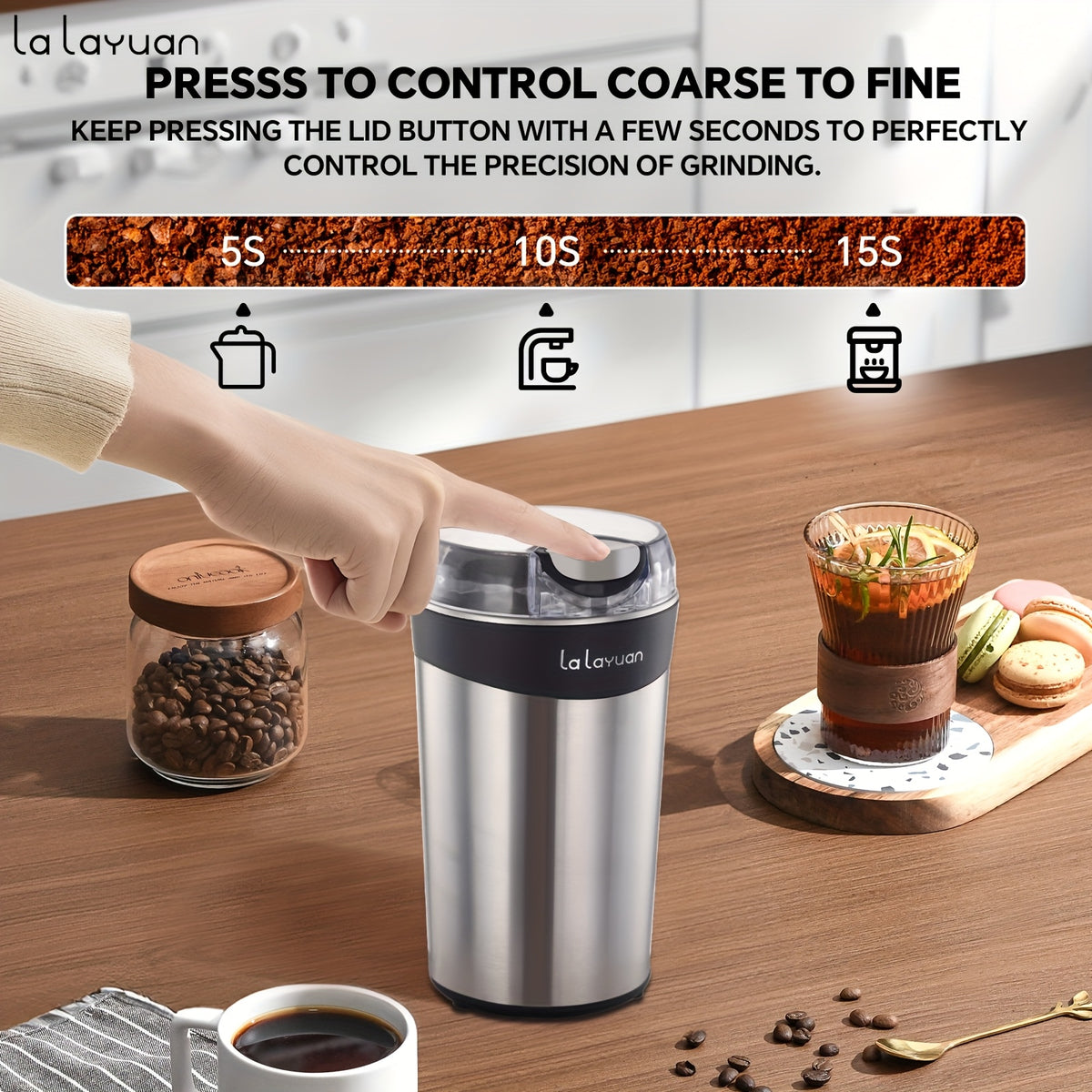 Coffee Bean Grinder with 200W Motor and Stainless Steel Chamber, One-Touch Electric Blade Mill for Home Coffee and Spice Prep, 2.7oz Capacity