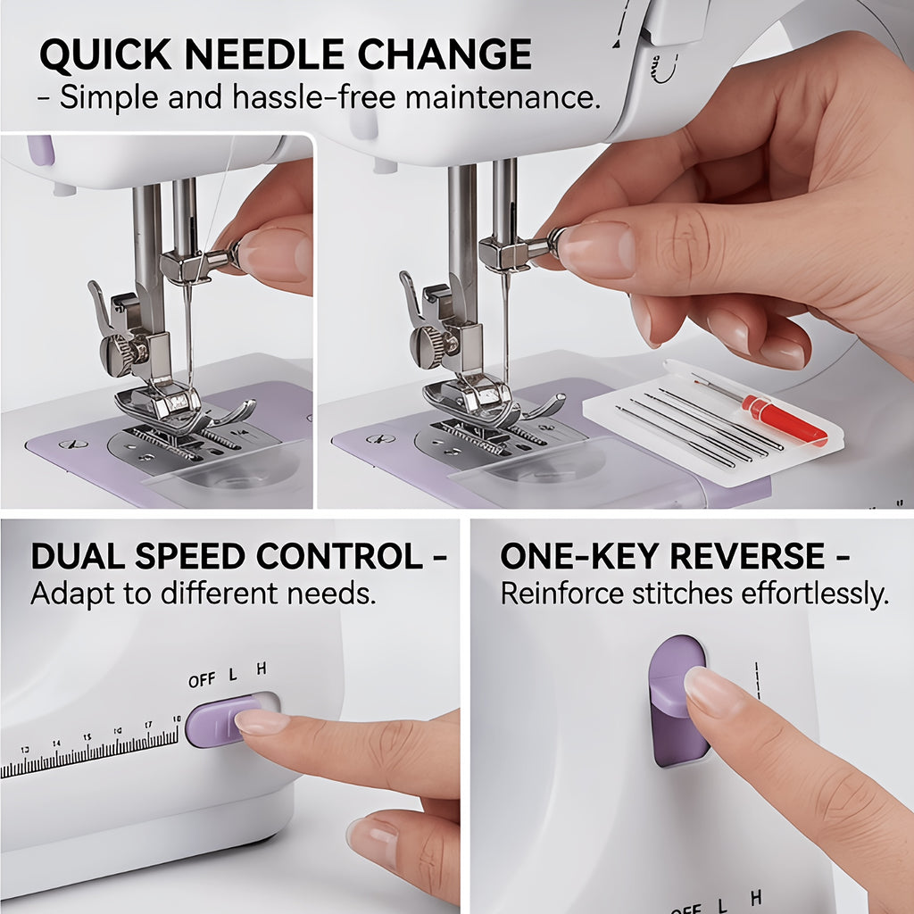 12-Stitch Mini Sewing Machine with Listed Dual Speed and Reverse Sewing, Portable Electric Beginner Craft Tool with Thread, Bobbins and Needles for Home Projects