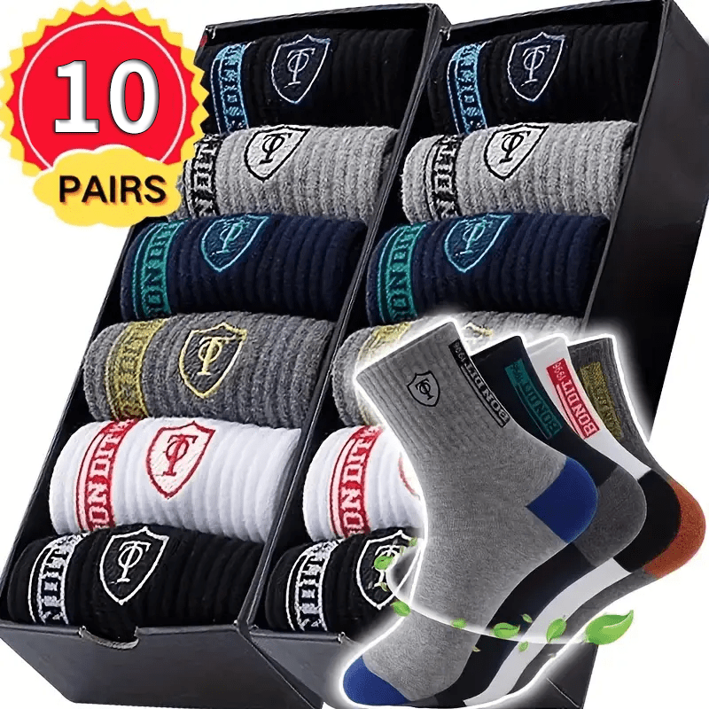 Men's Athletic Crew Socks Multipack in Mixed Colors, 5, 10, 20 or 40 Pairs with Shield and Mountain Design References for Sports and Everyday Casual Outfits
