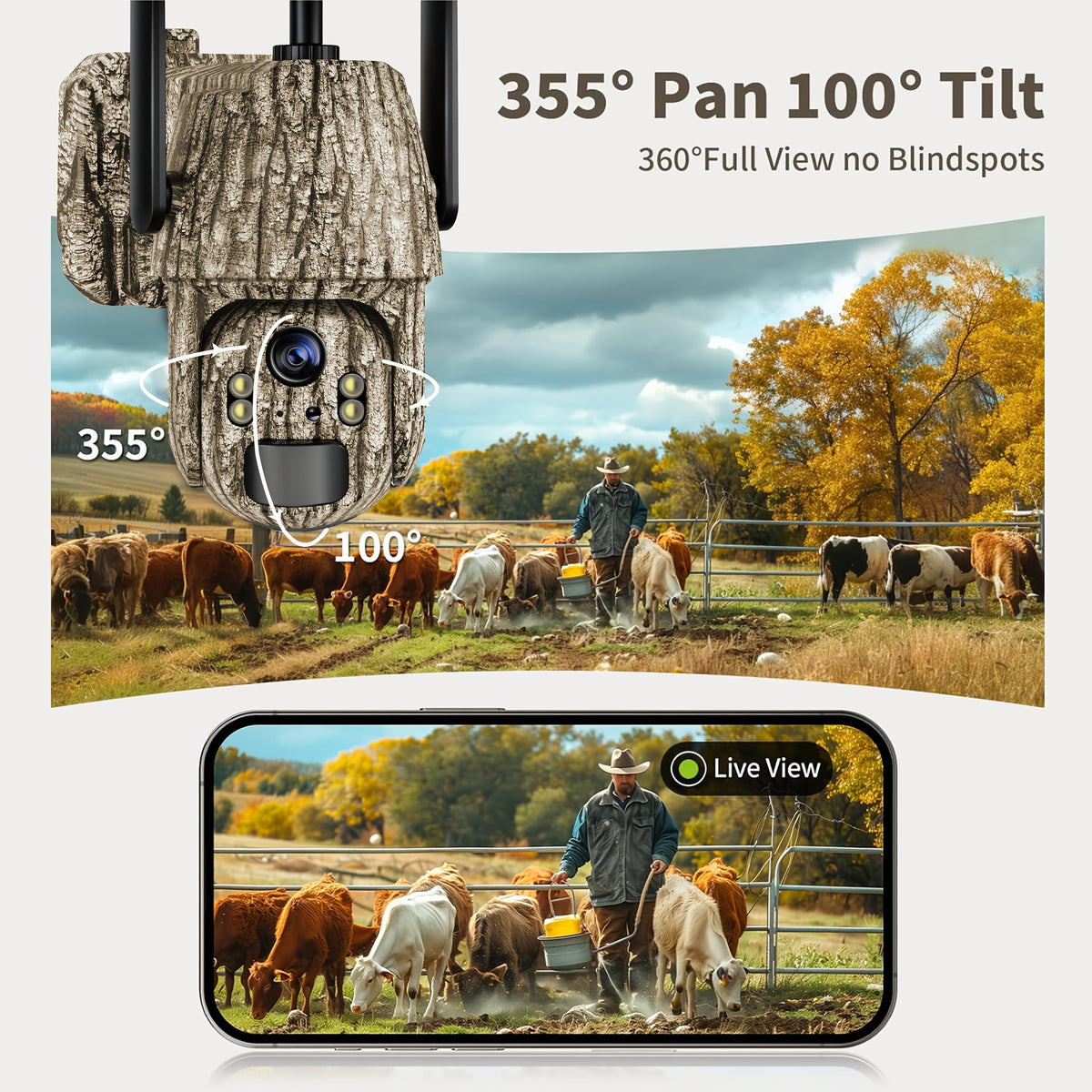 2K Cellular Trail Camera with Solar Panel and SIM Card, Listed 4G LTE Remote Pan Tilt, Spotlight Color Night Vision and Two-Way Audio in Camouflage One- or Two-Camera Packs
