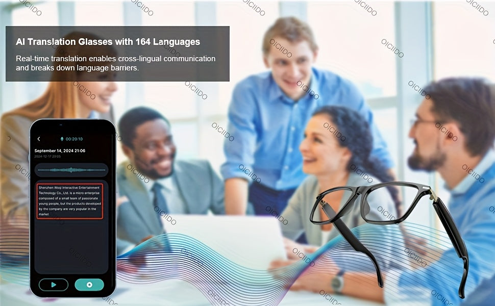 Conference Translation Glasses by OICIIDO, AI Smart Eyewear with 160-Language Recognition, Real-Time Interpretation and Meeting Transcript Summarization
